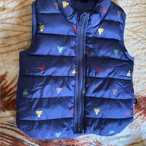 GAP Baby Navy Puffer Vest with Colorful Bear Accents